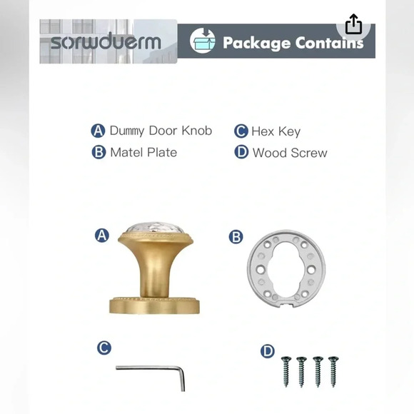 BNIB Crystal Dummy Door Knobs (2-Pack) Brass and Crystal - Picture 5 of 9